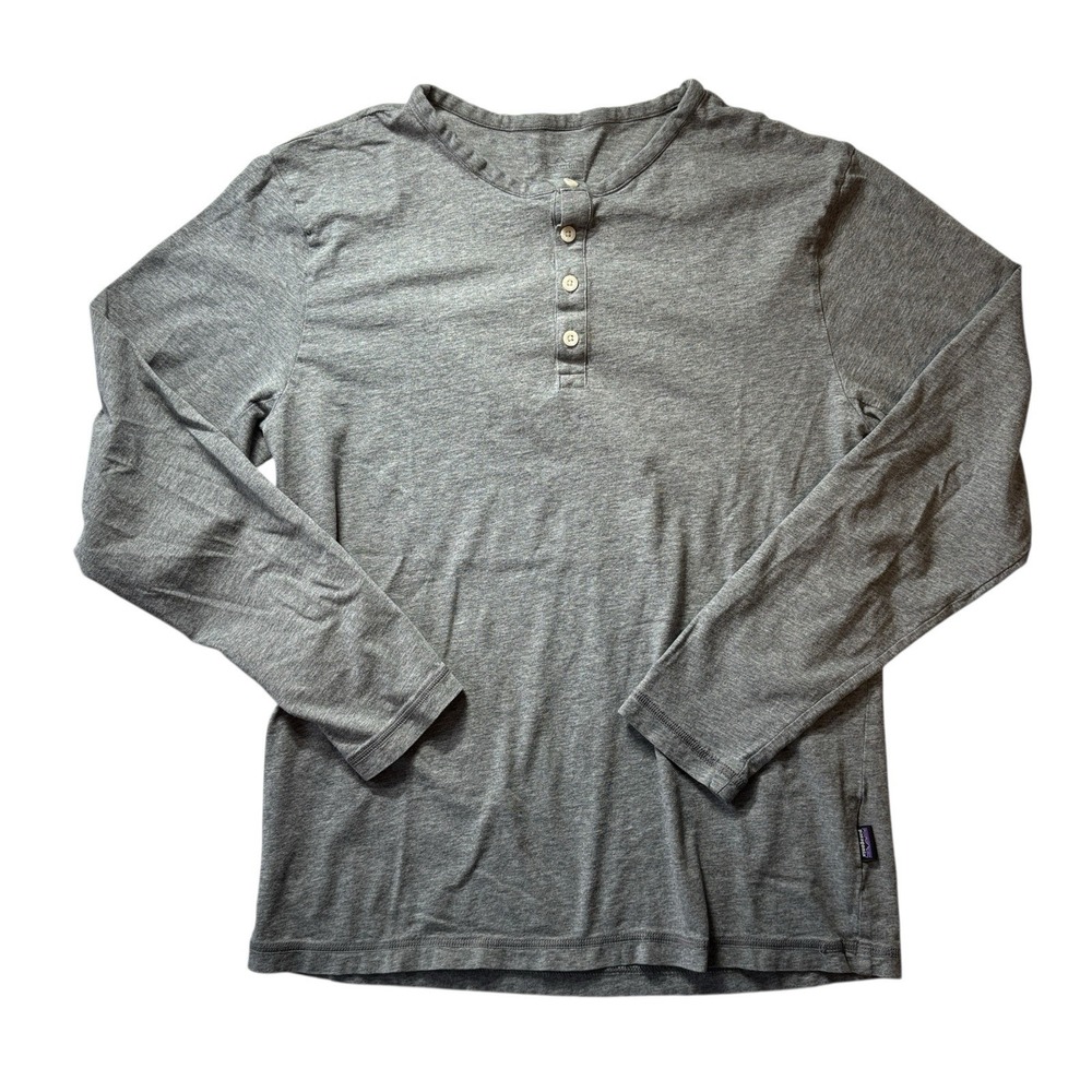 Patagonia Mens Organic Cotton Long Sleeve 4 Button Henley Solid Gray‎ Sz Medium